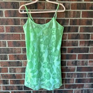 Md Y2K VTG Inner Most Lime Green Burnout Velvet Slip Dress Fairycore Coquette 00